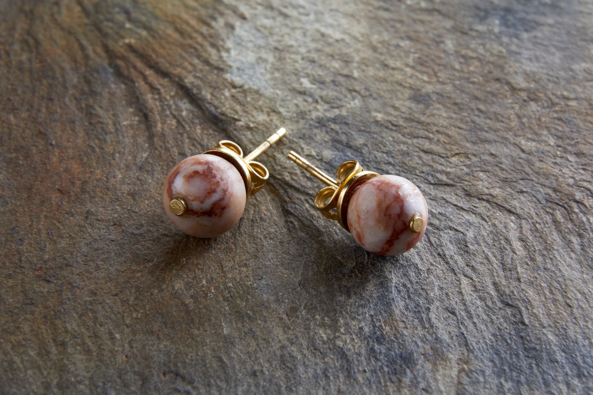 Cerita Rhodochrosite Stud Earirngs - Rhodochrosite & Gold