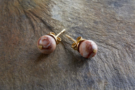 Cerita Rhodochrosite Stud Earrings - Rhodochrosite & Gold