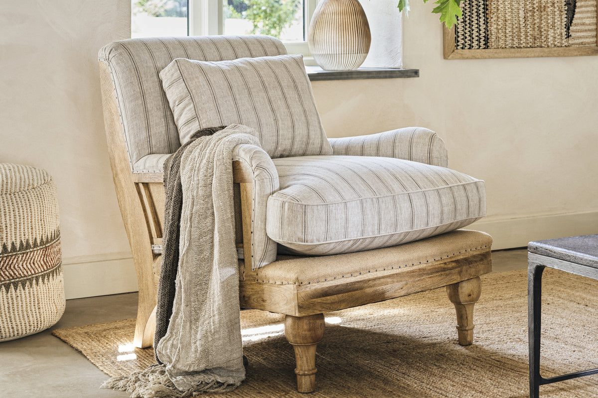 Abe Deconstructed Linen Armchair - Stripe - Natural