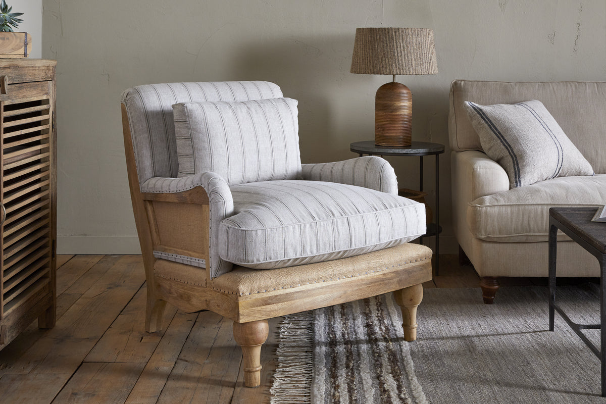 Abe Deconstructed Linen Armchair - Stripe - Natural