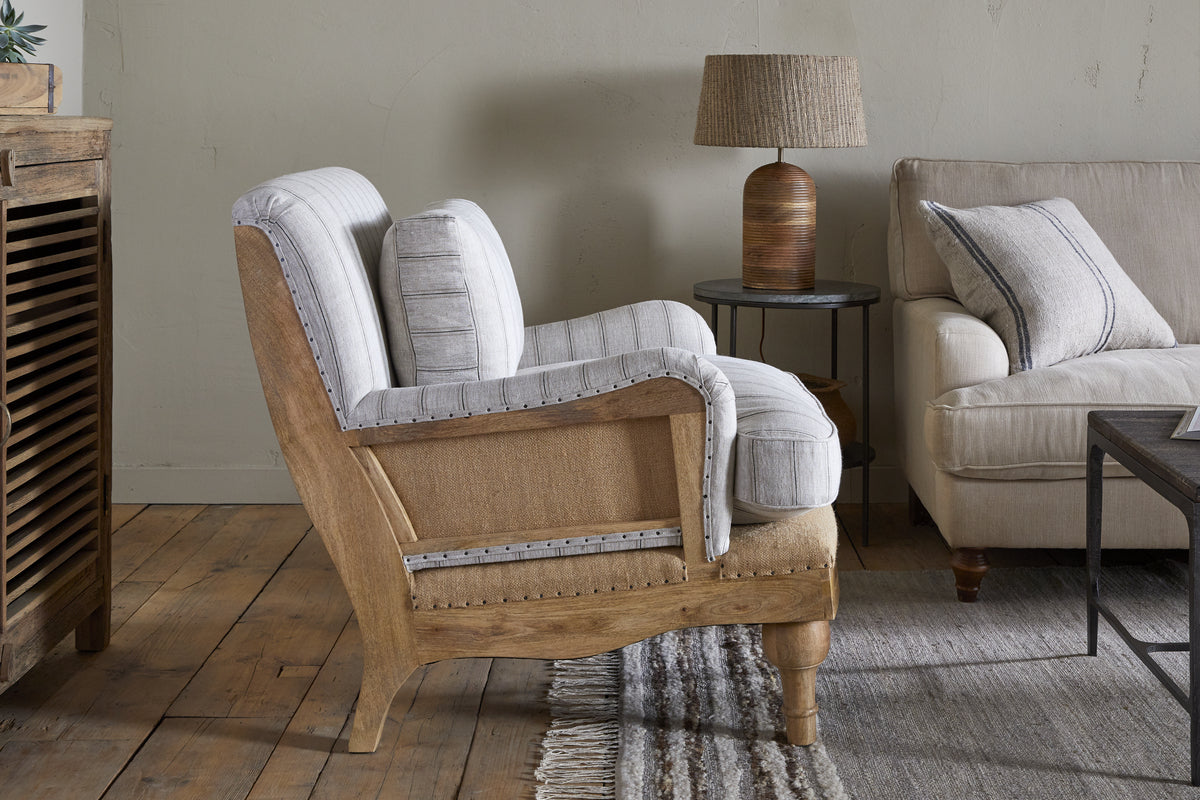 Abe Deconstructed Linen Armchair - Stripe - Natural
