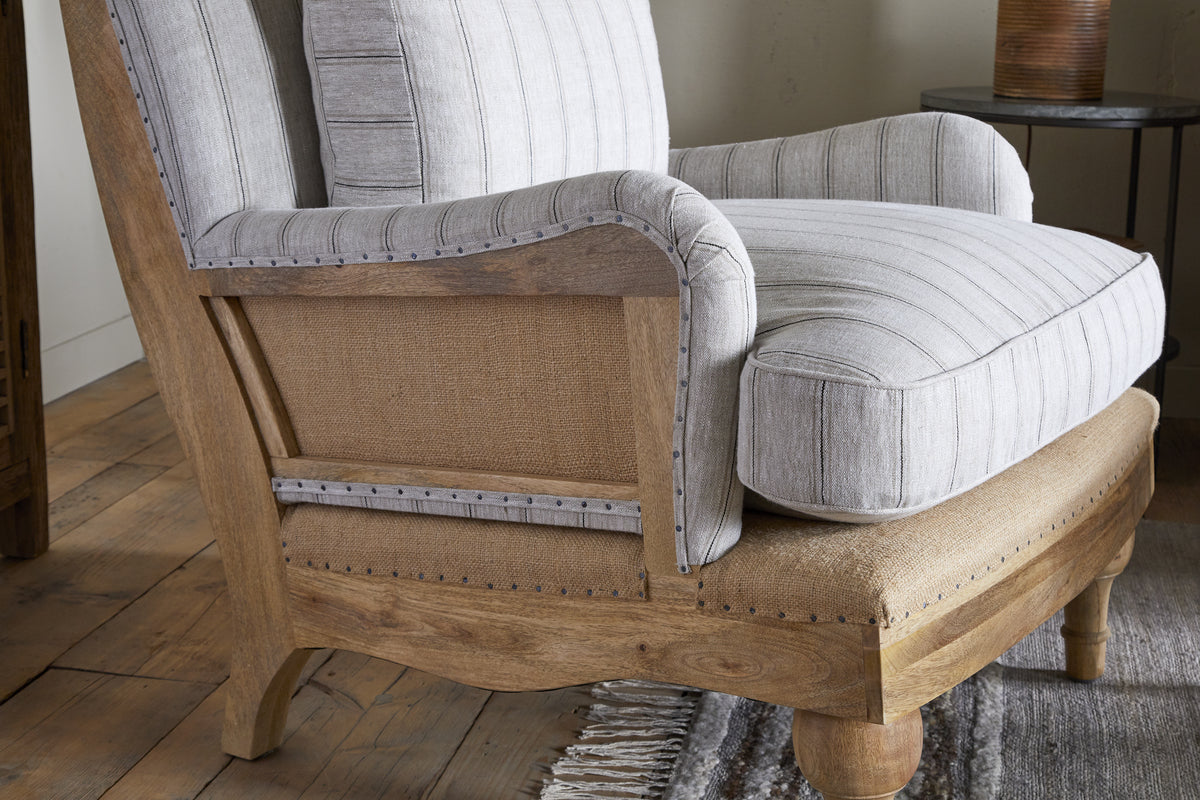 Abe Deconstructed Linen Armchair - Stripe - Natural