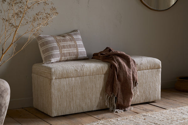 Aranya Cotton & Jute Upholstered Storage Bench - Natural