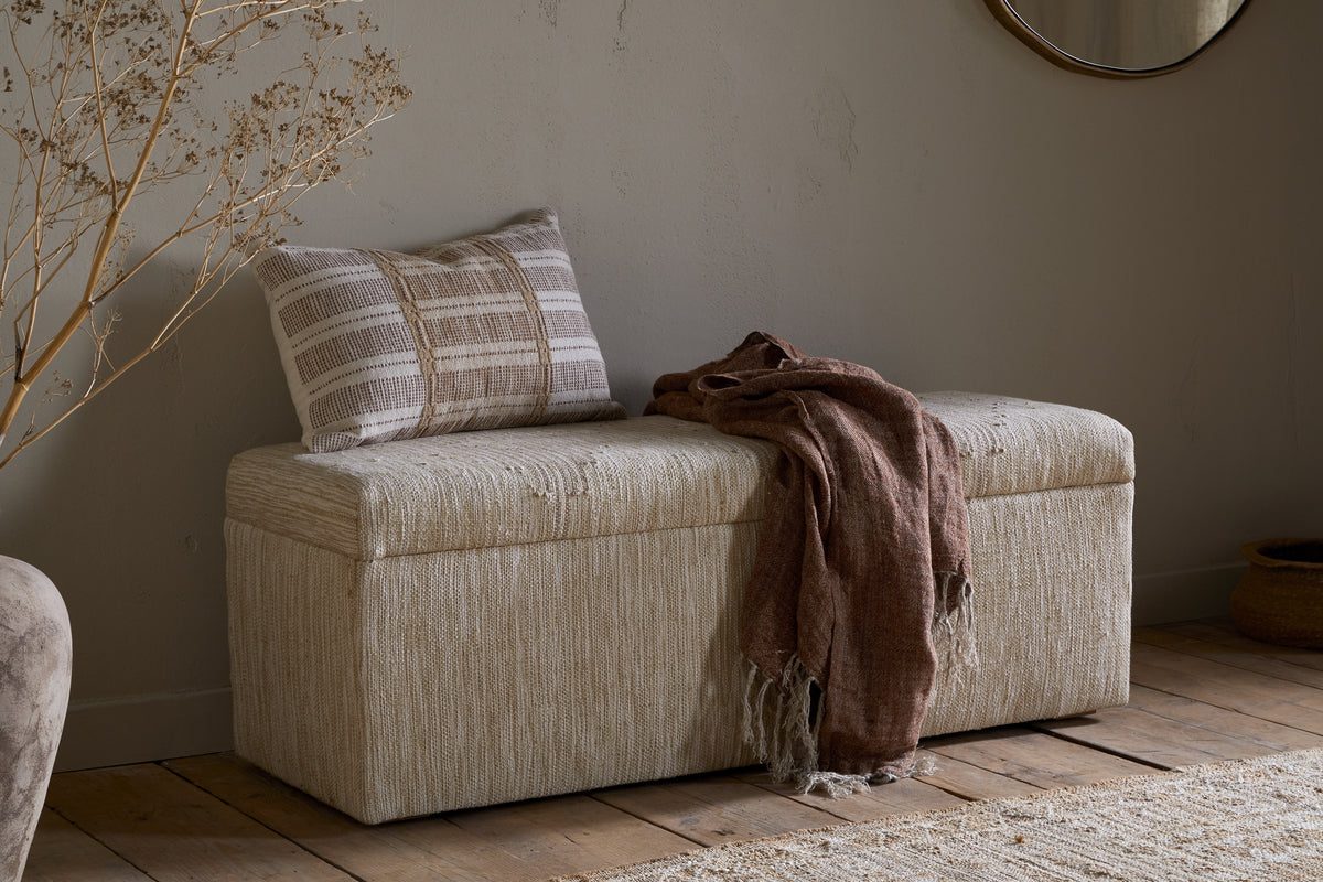 Aranya Cotton & Jute Upholstered Storage Bench - Natural