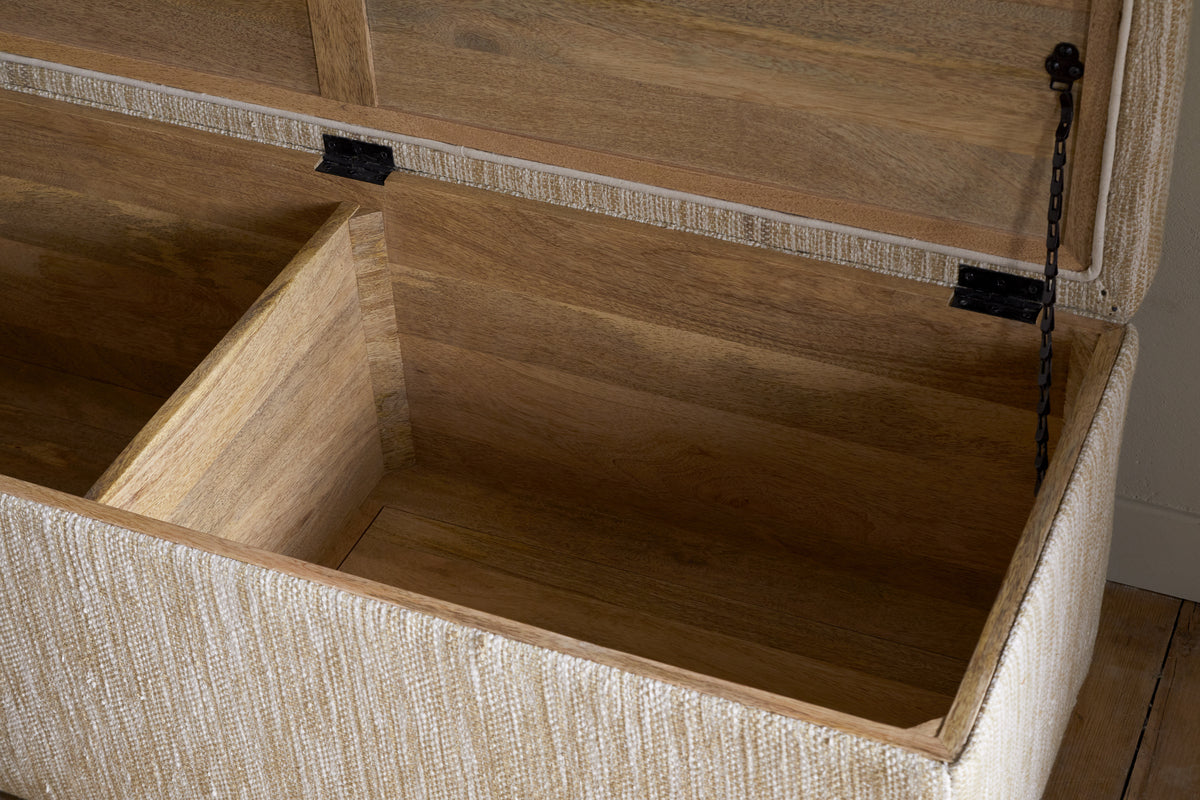 Aranya Cotton & Jute Upholstered Storage Bench - Natural