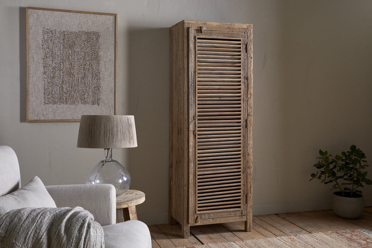 Ibo Reclaimed Wood Slatted Tall Cabinet  - Natural - Tall