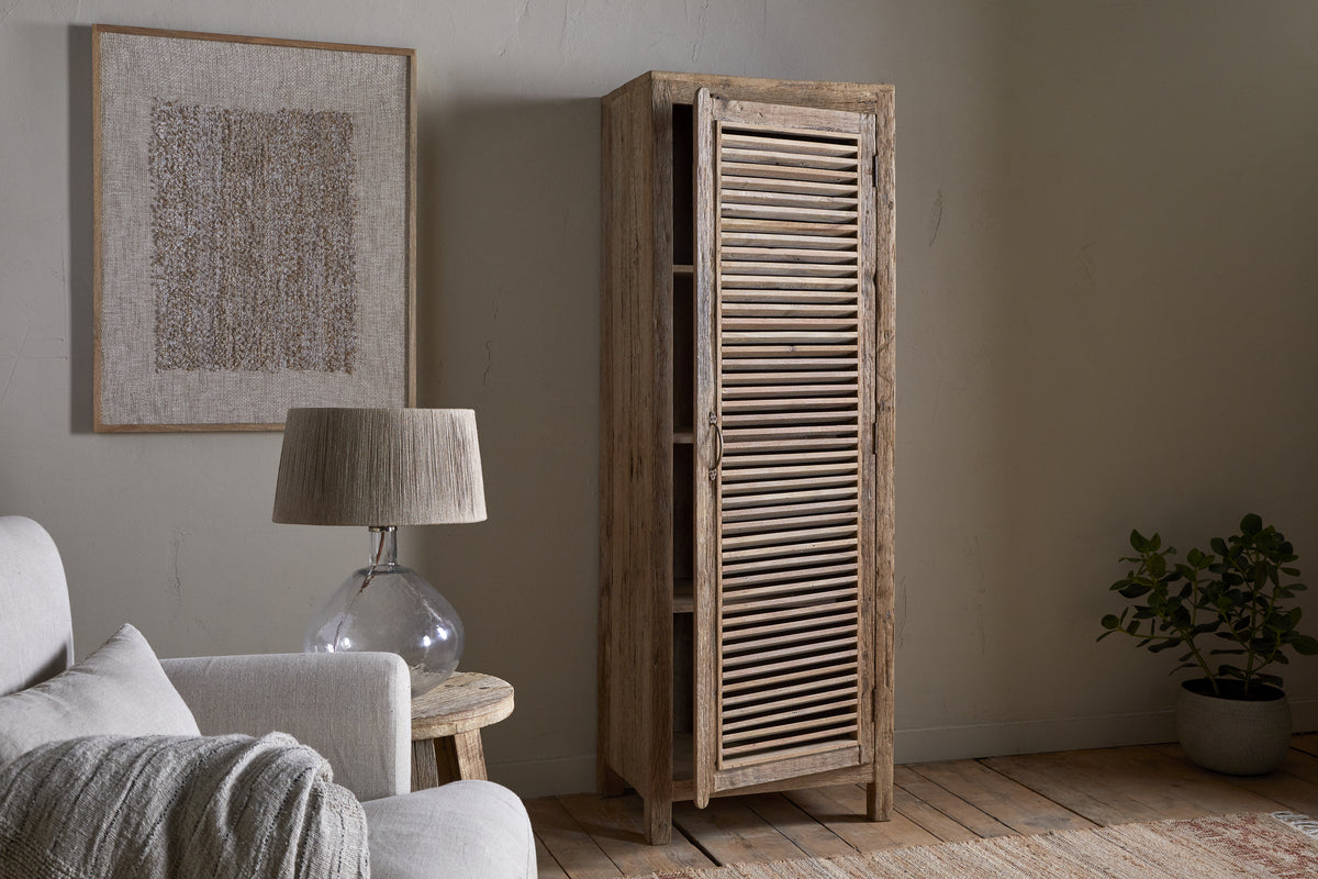 Ibo Reclaimed Wood Slatted Tall Cabinet  - Natural
