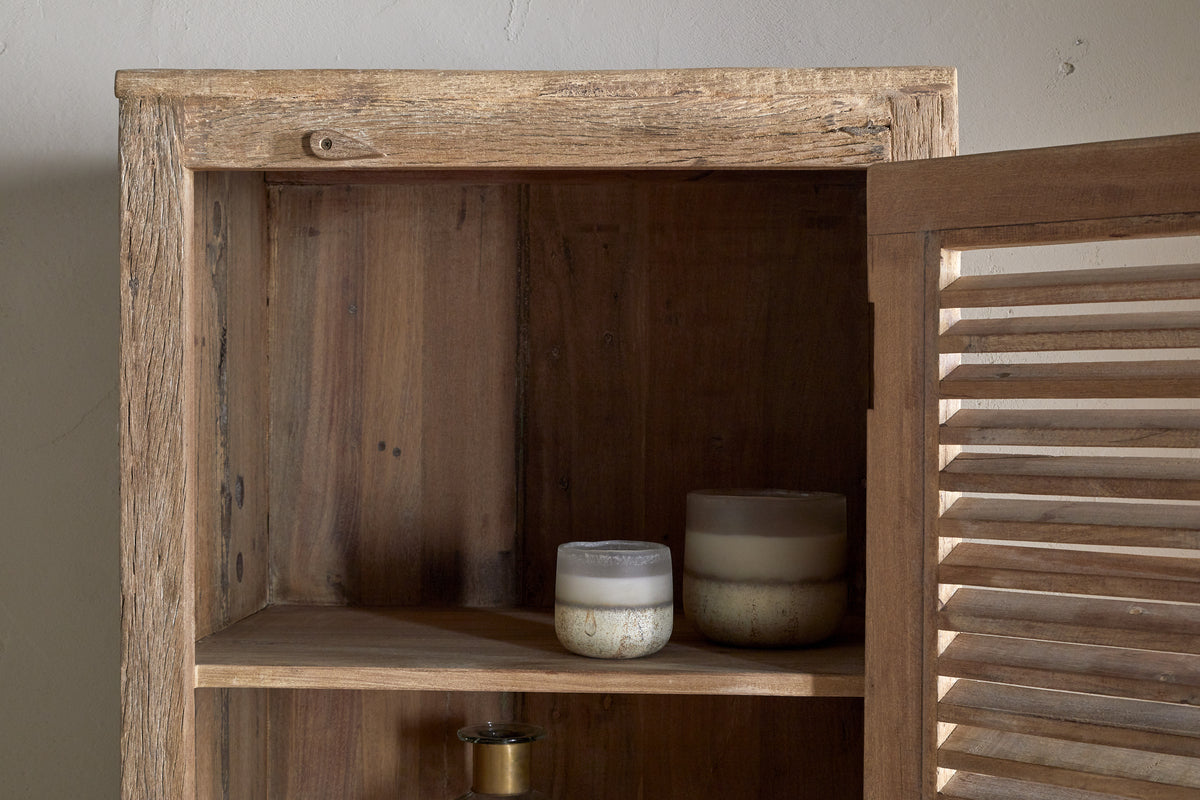 Ibo Reclaimed Wood Slatted Tall Cabinet  - Natural