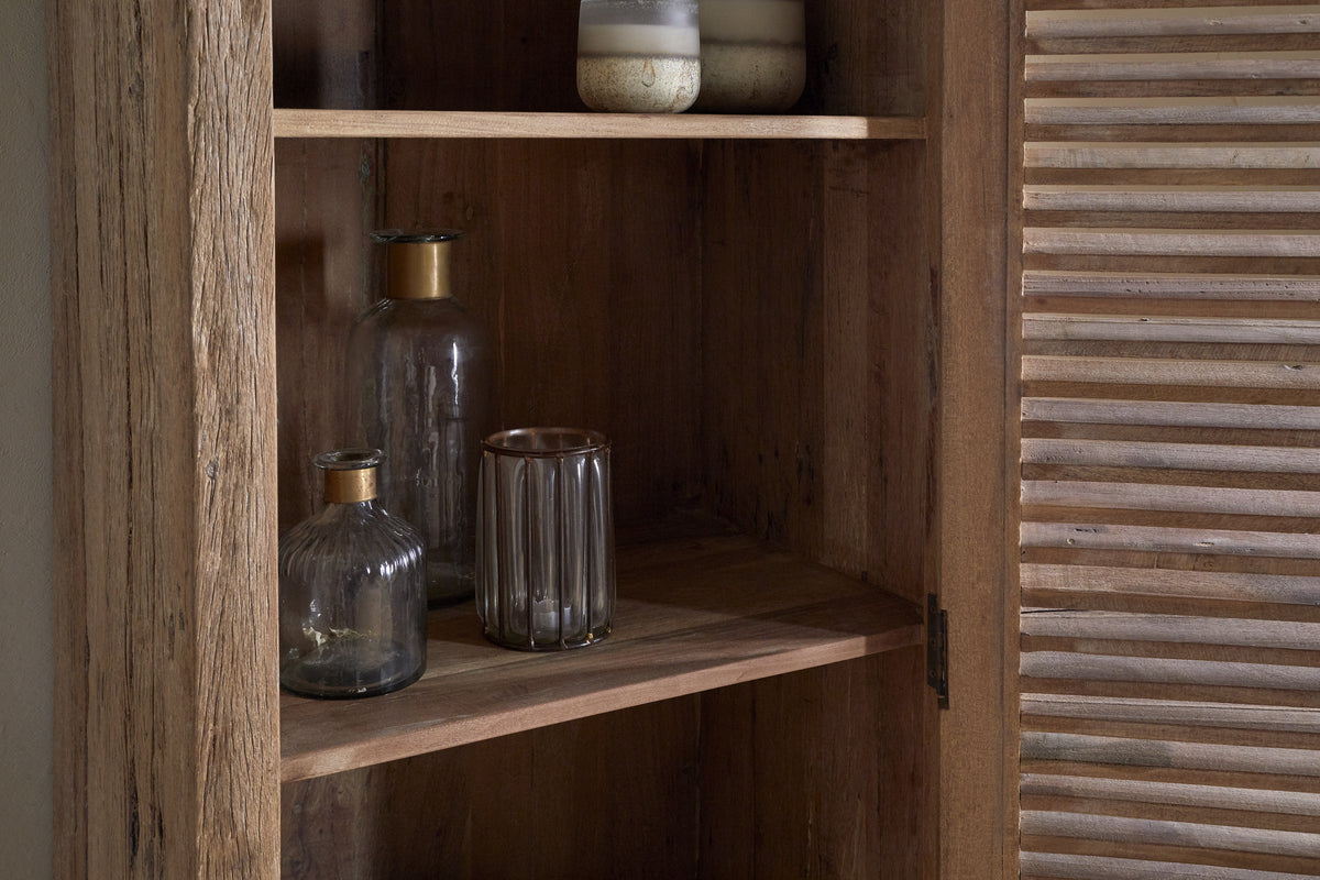 Ibo Reclaimed Wood Slatted Tall Cabinet  - Natural
