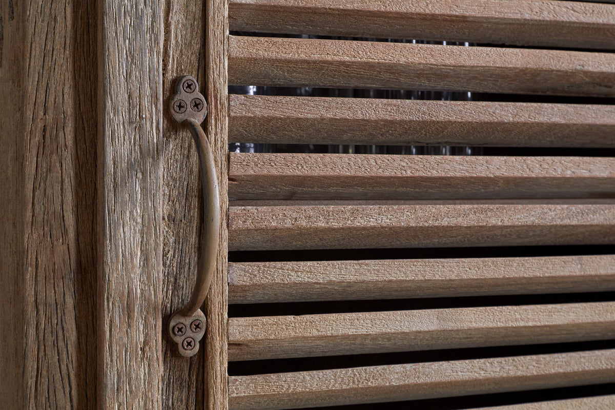 Ibo Reclaimed Wood Slatted Tall Cabinet  - Natural