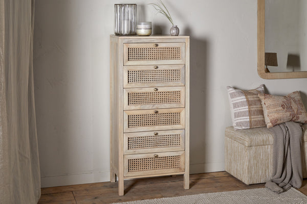 Kanz Mango Wood Tall Boy Chest of Drawers - Natural
