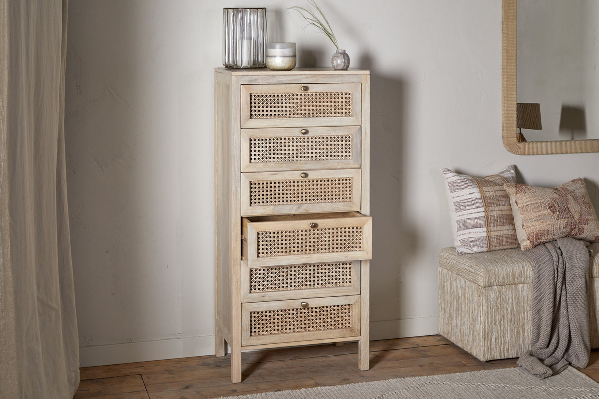 Kanz Mango Wood Tall Boy Chest of Drawers - Natural