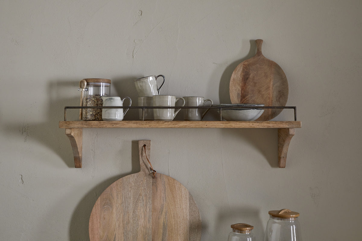 Meera Mango Wood & Iron Gallery Shelf - Natural