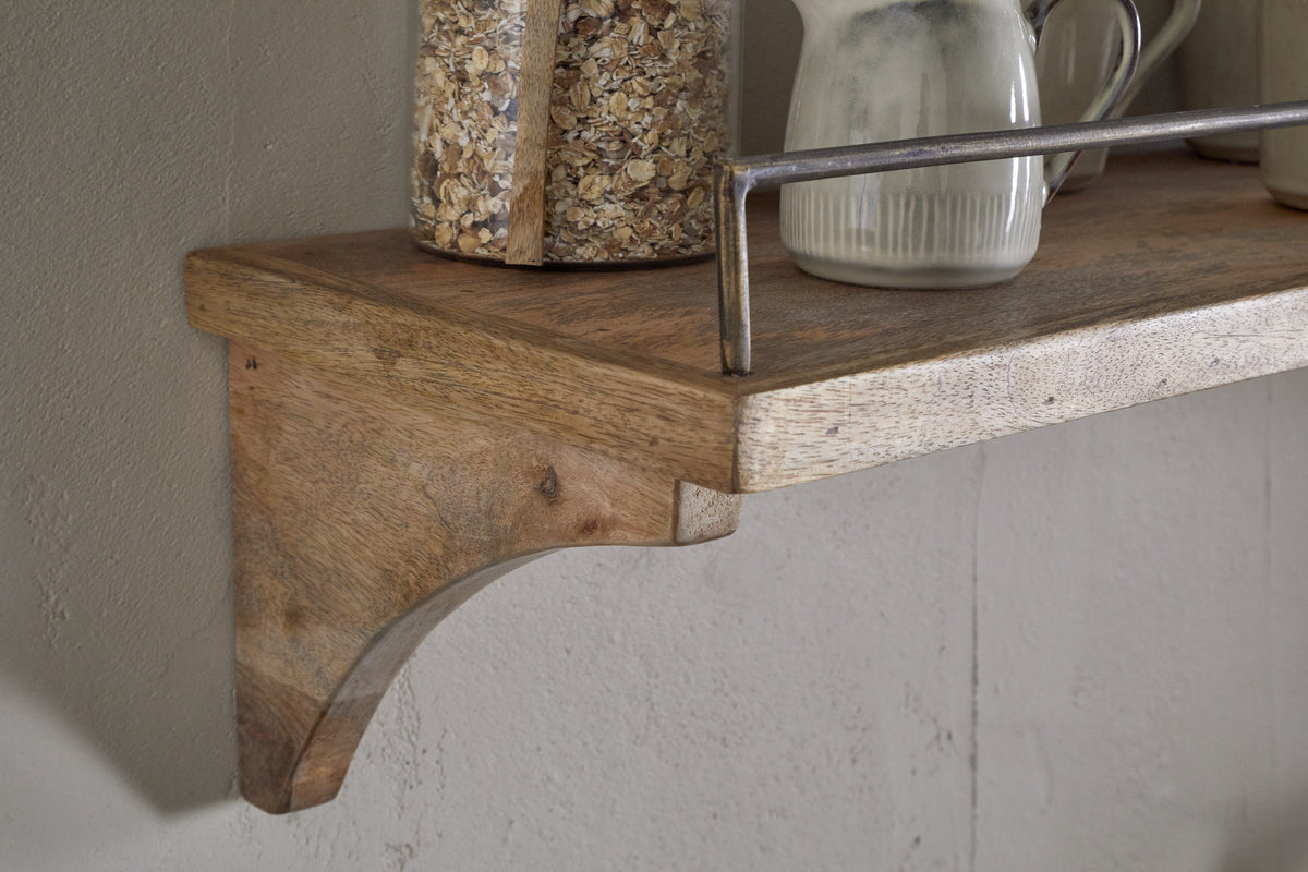 Meera Mango Wood & Iron Gallery Shelf - Natural