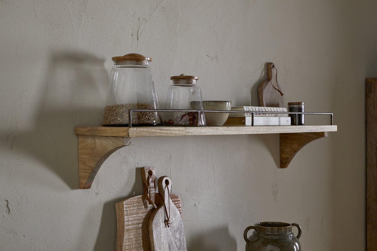 Meera Mango Wood & Iron Gallery Shelf - Natural