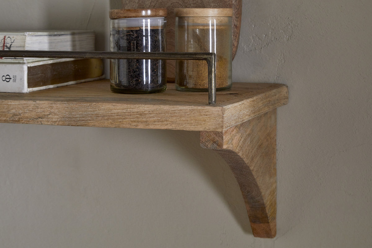 Meera Mango Wood & Iron Gallery Shelf - Natural