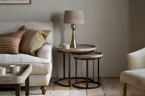 Nisha Carved Reclaimed Wood & Iron Nesting Side Tables - Natural