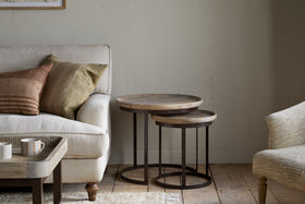 Nisha Carved Reclaimed Wood & Iron Nesting Side Tables - Natural - (Set of 2)