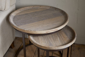Nisha Carved Reclaimed Wood & Iron Nesting Side Tables - Natural - (Set of 2)