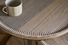 Nisha Carved Reclaimed Wood & Iron Nesting Side Tables - Natural - (Set of 2)