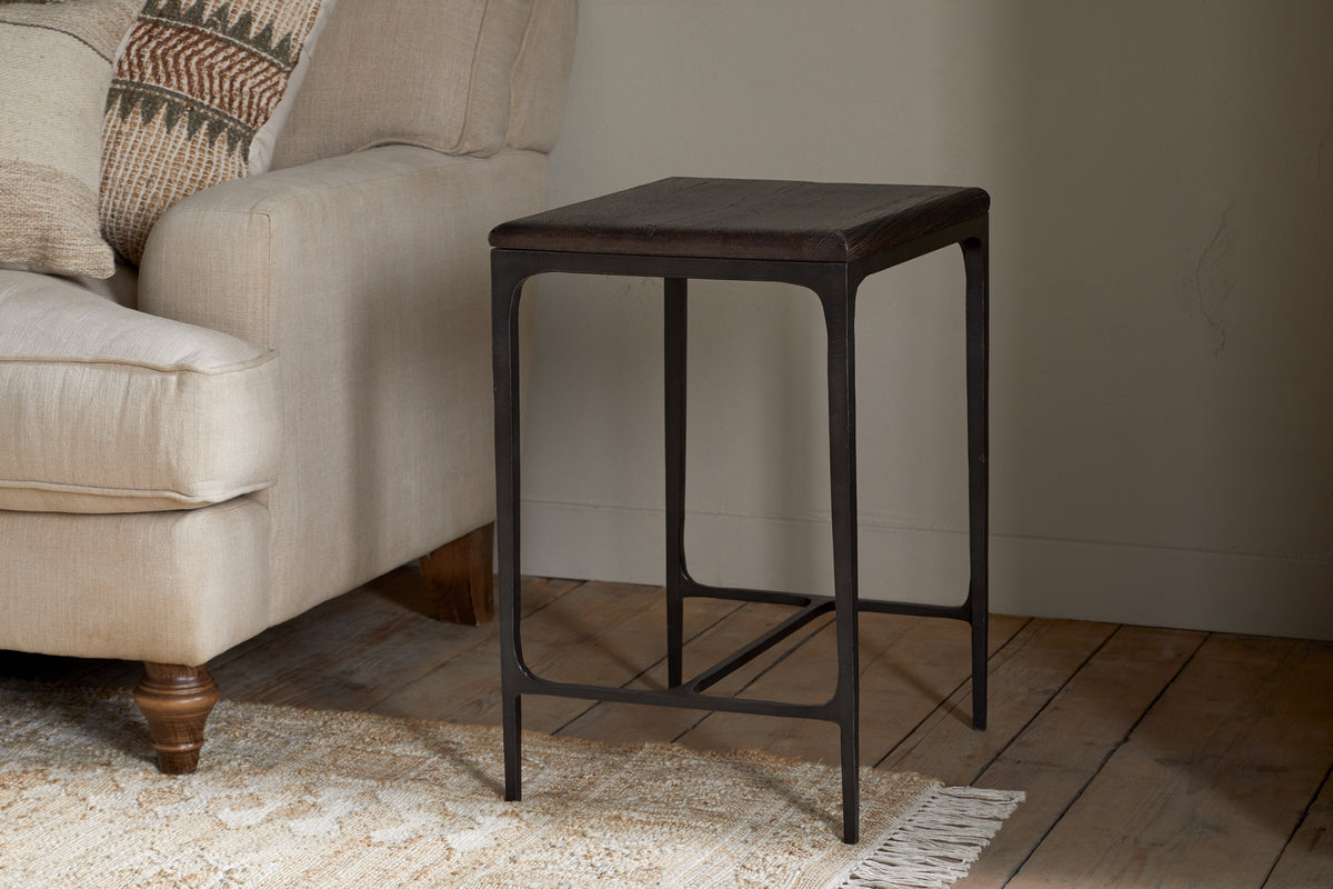 Sita Reclaimed Wood & Iron Side Table - Chocolate Brown