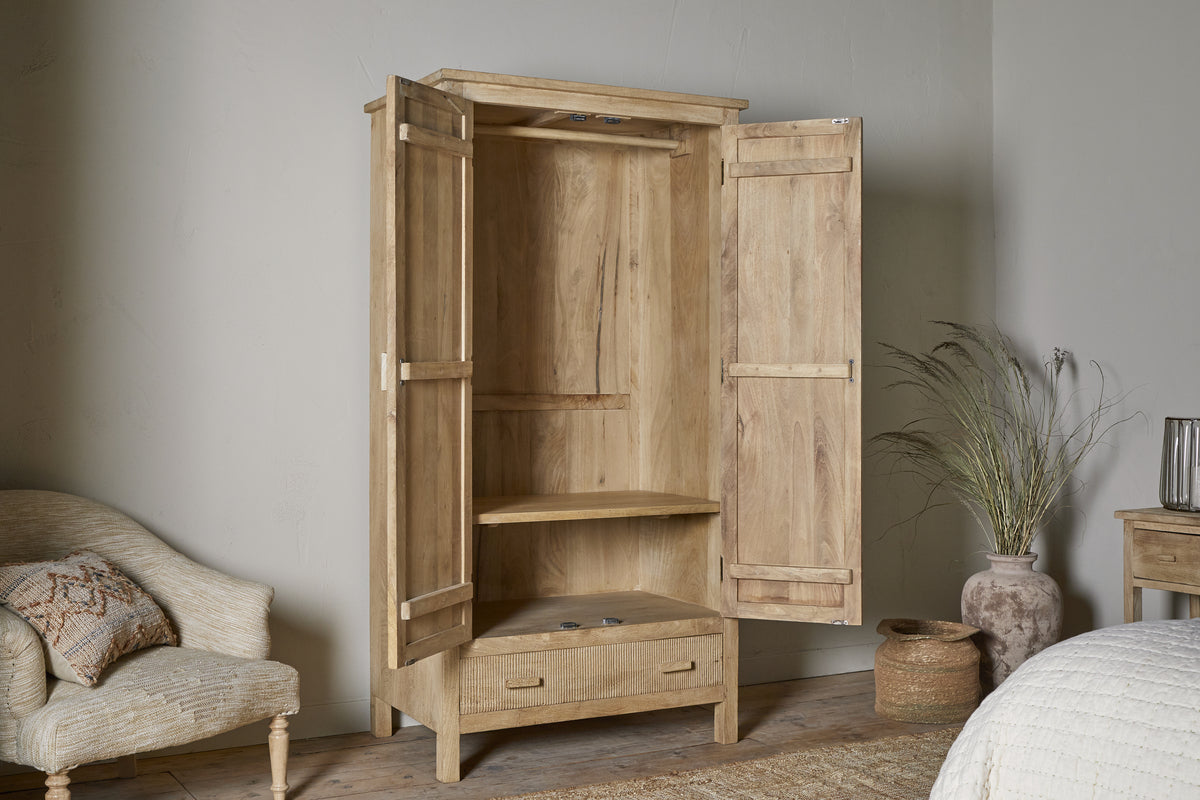 Vivan Grooved Wardrobe - Natural