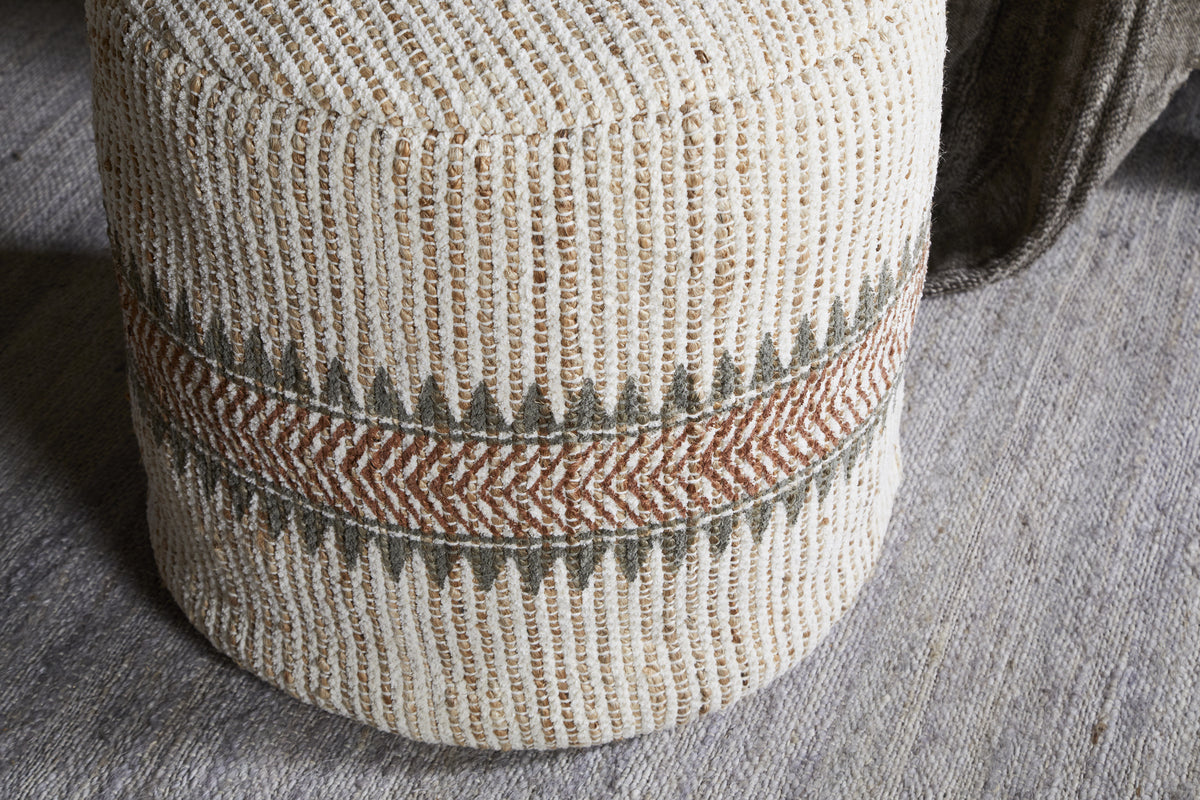 Zairya Jute & Cotton Tall Pouf  - Natural & Rust