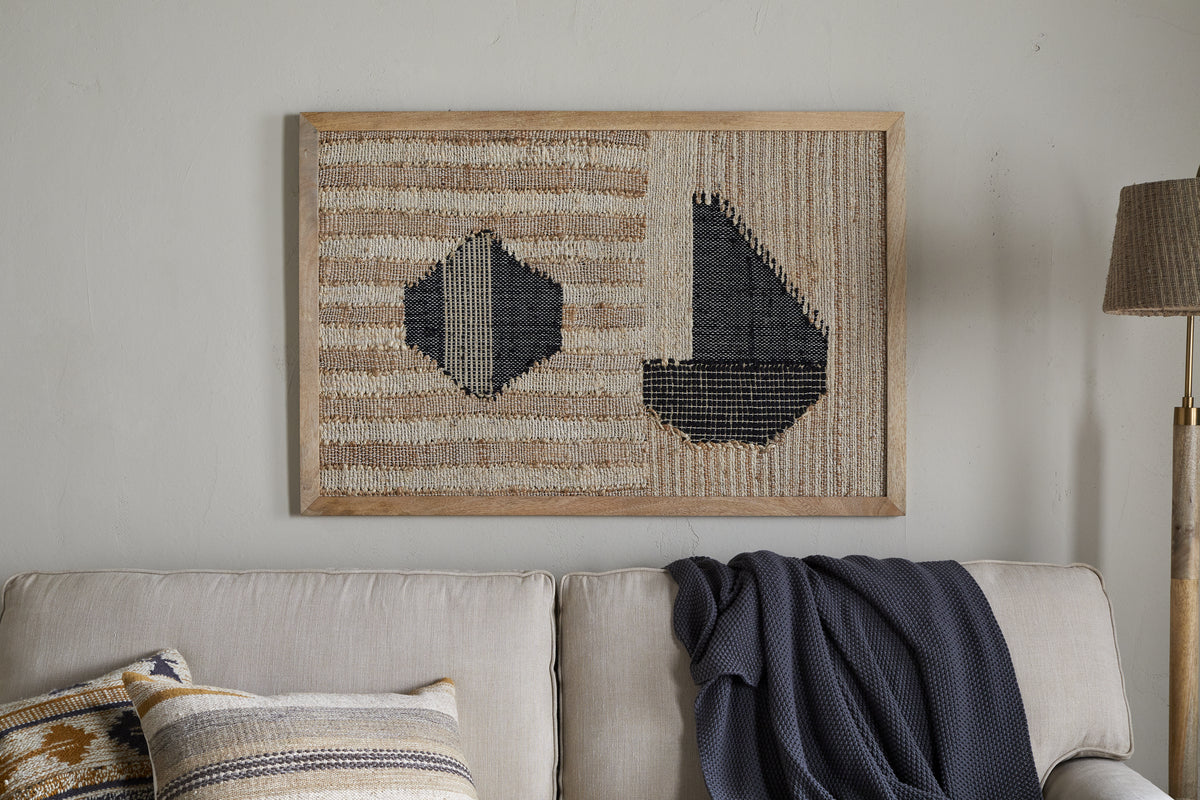 Kiran Large Textured Wall Art - Natural & Dark Blue