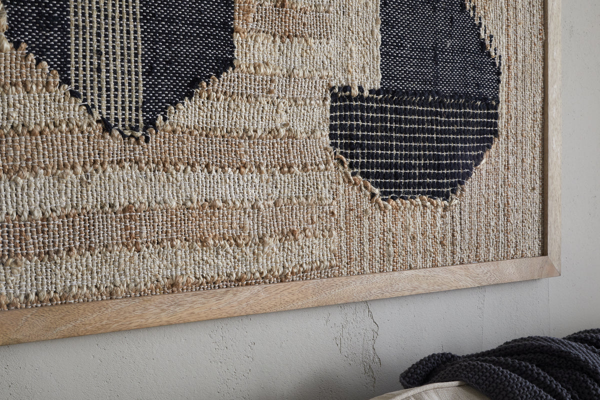 Kiran Large Textured Wall Art - Natural & Dark Blue