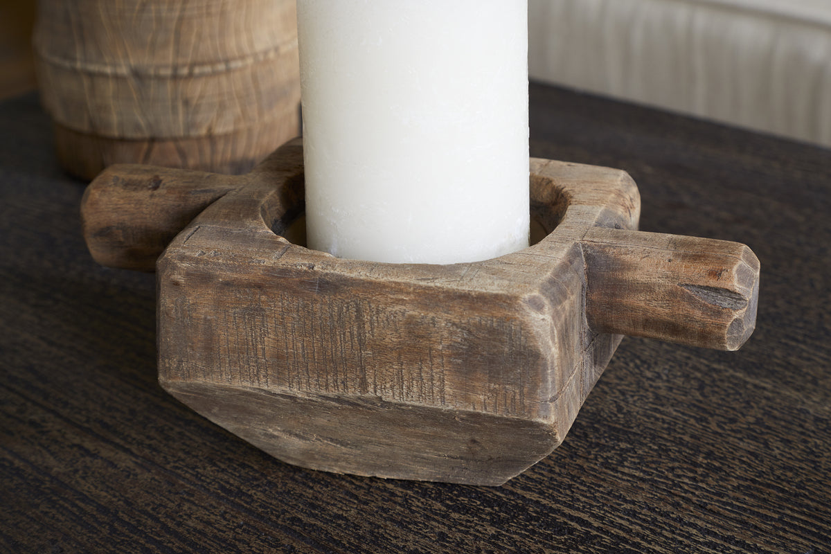 Apu Reclaimed Wood Traditional Candle Holder - Natural