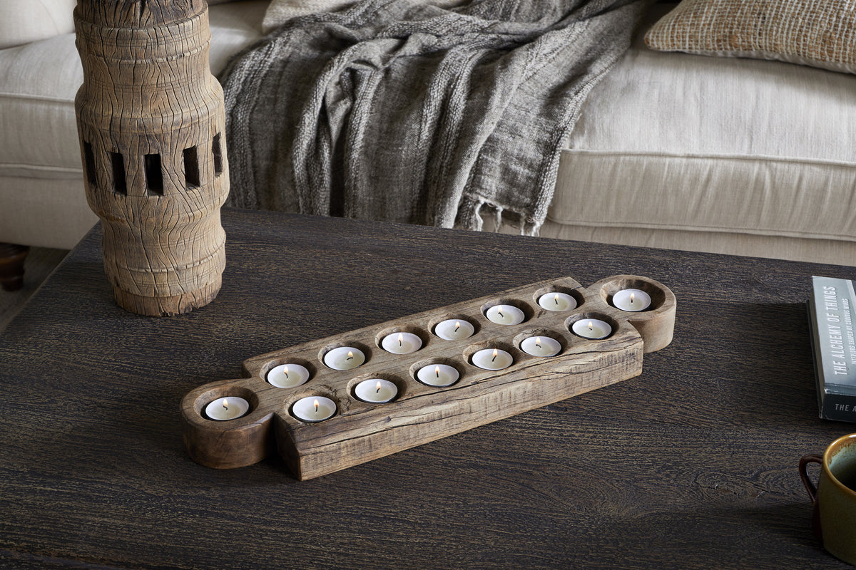 Makala Reclaimed Wood Tealight Holder - Natural