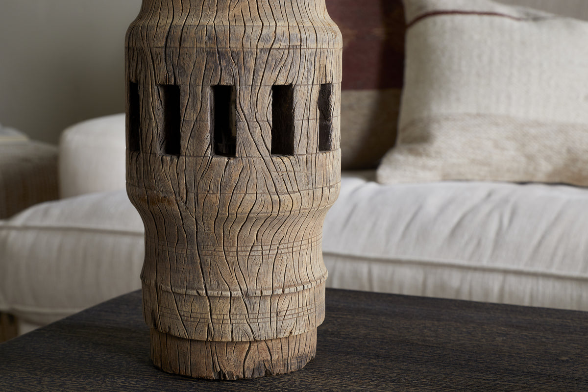 Mvua Reclaimed Wood Pillar Candle Holder - Natural