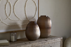 Linsy Ribbed Glass Vase - Smoke Brown