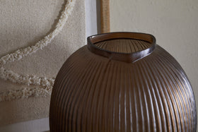 Linsy Ribbed Glass Vase - Smoke Brown