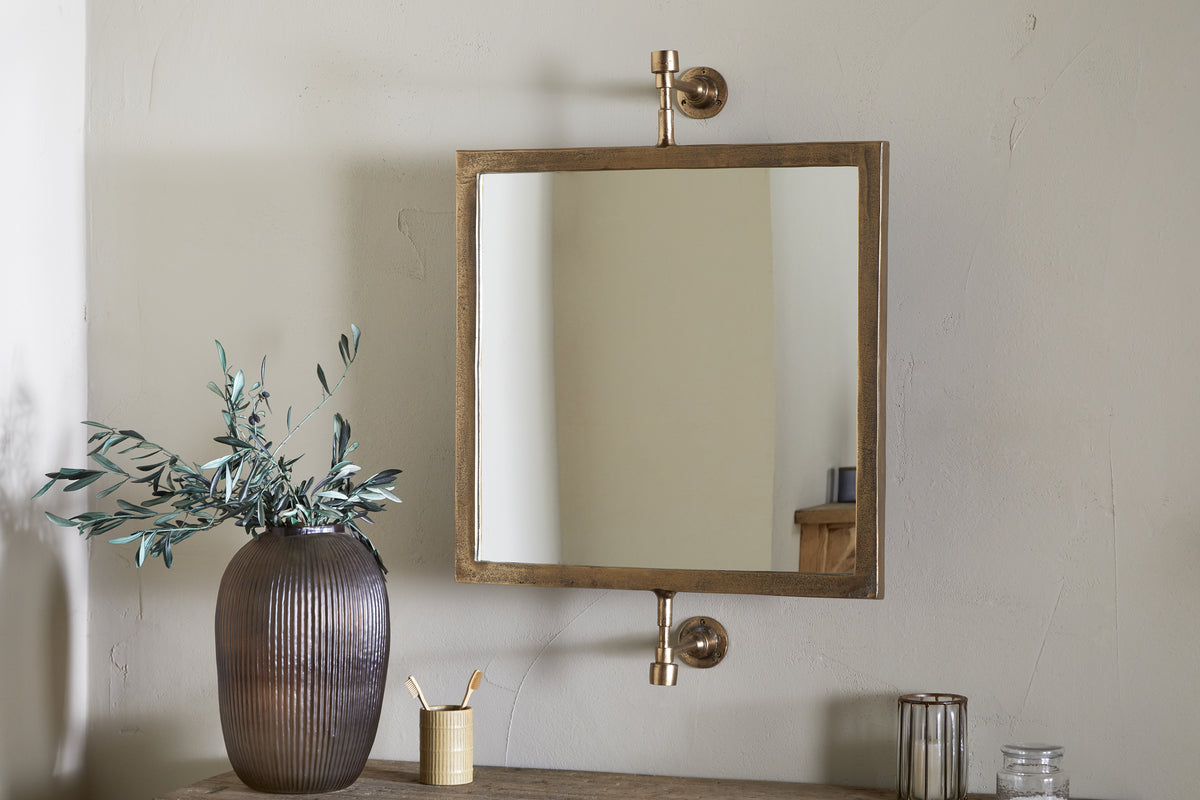Visala Square Swivel Wall Mirror - Antique Brass - Square