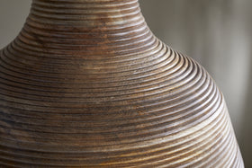 Nadi Grooved Wood Pendant - Natural & Antique Brass