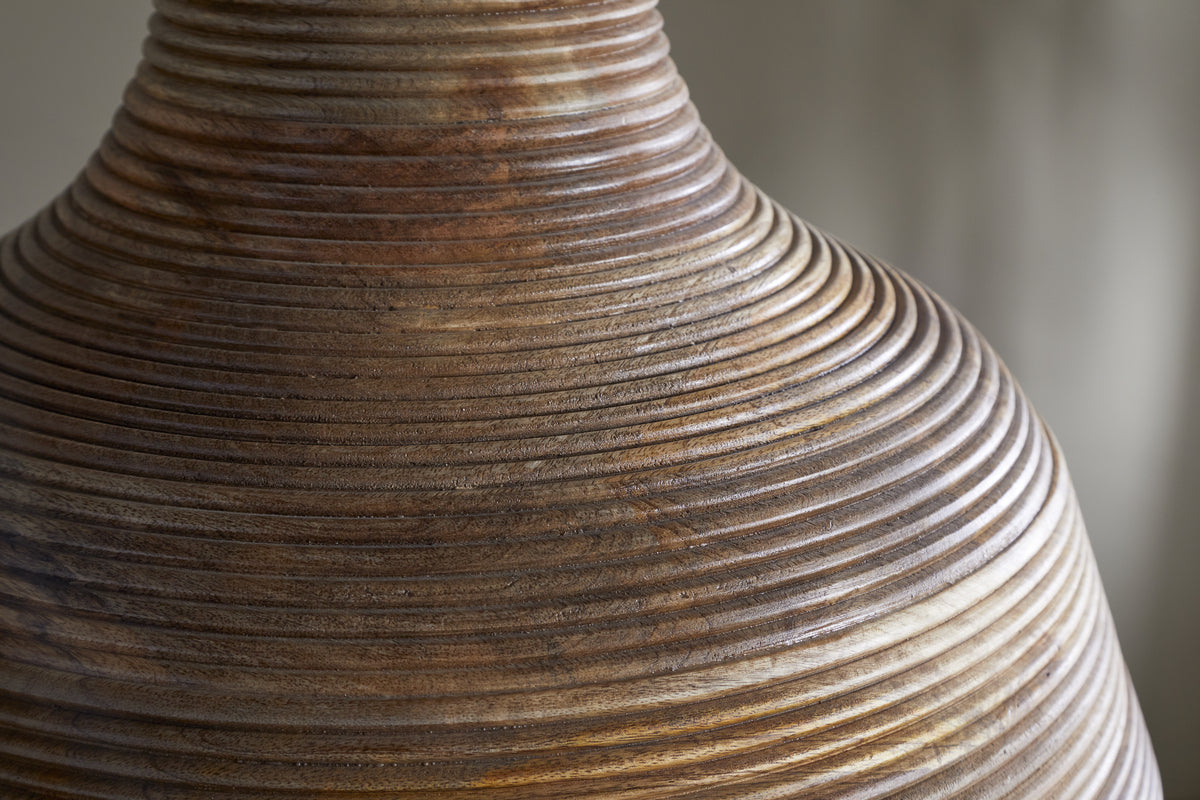 Nadi Grooved Wood Pendant - Natural & Antique Brass