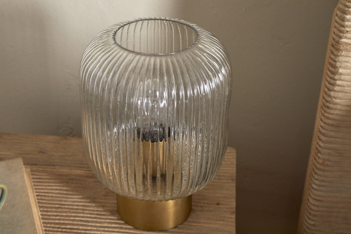 Rizal Fluted Glass Bedside Table Lamp - Antique Brass & Clear