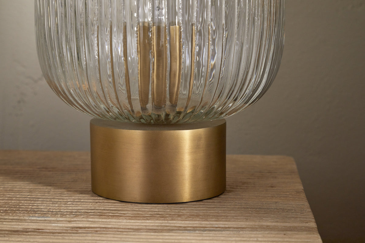 Rizal Fluted Glass Bedside Table Lamp - Antique Brass & Clear