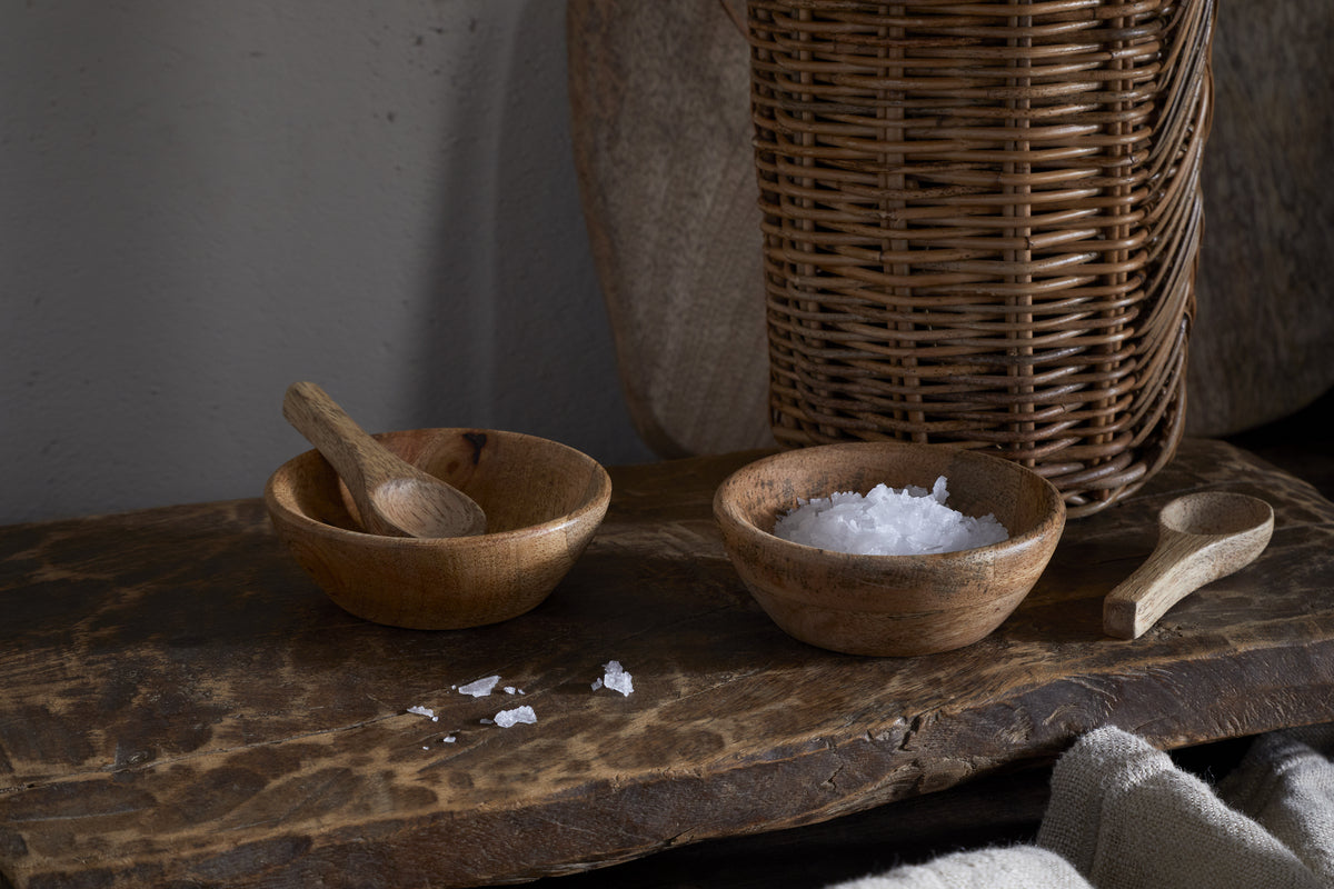 Daruka Salt & Pepper Dipping Bowls with Spoons - Natural