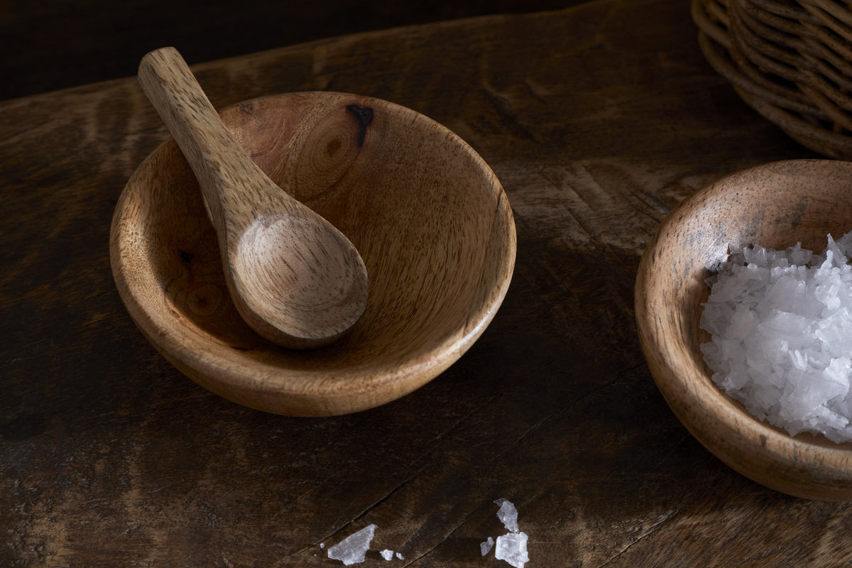 Daruka Salt & Pepper Dipping Bowls with Spoons - Natural