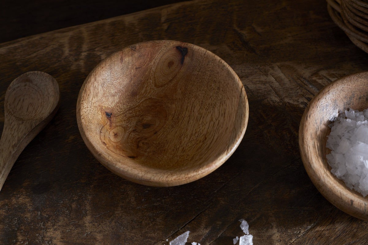 Daruka Salt & Pepper Dipping Bowls with Spoons - Natural