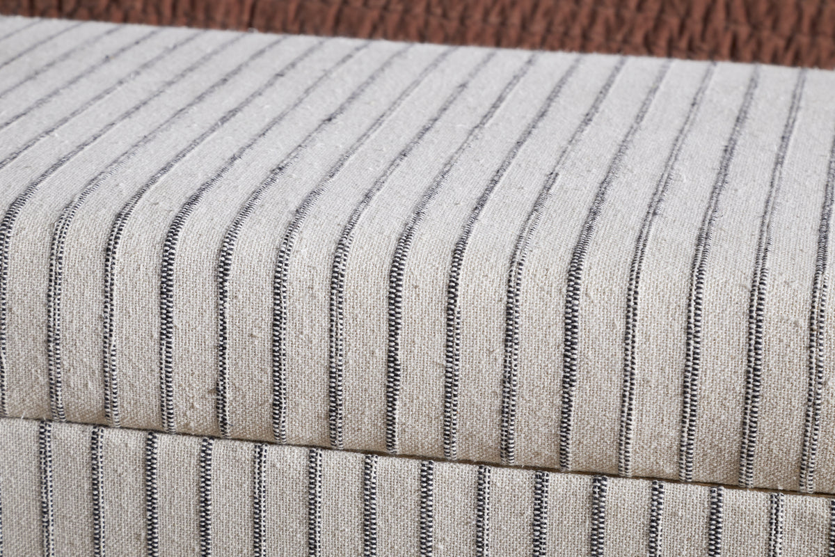 Sanja Stripe Cotton & Linen Upholstered Storage Bench - Grey