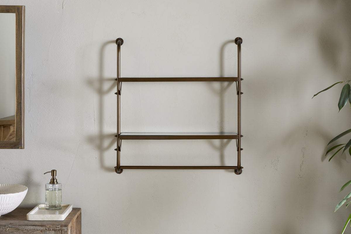 Karura Wall Shelves with Towel Rail - Antique Brass