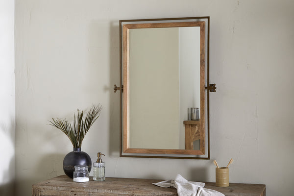 Mar Swivel Wall Mirror - Antique Brass & Natural