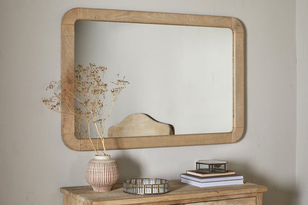 Vivan Rectangular Grooved Wood Mirror - Natural