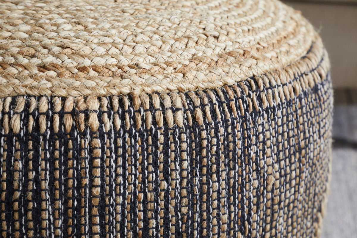 Kapil Jute Round Pouf - Charcoal