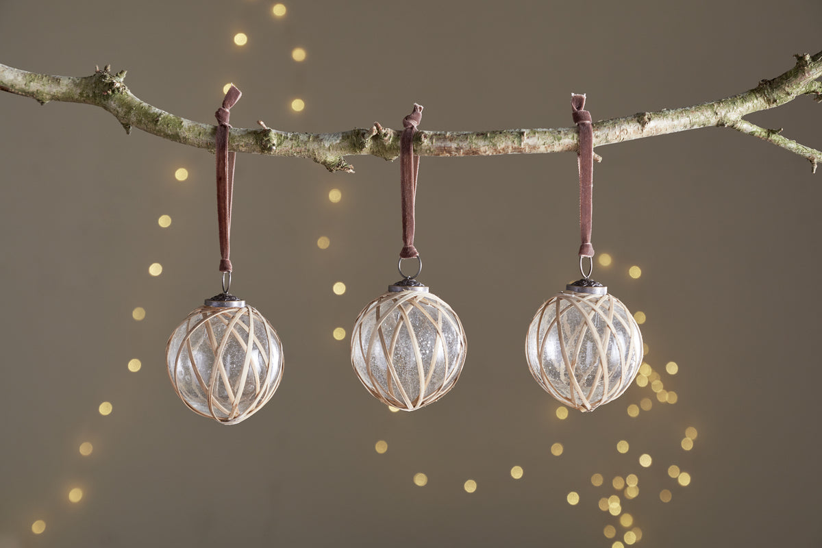 Bayana Woven Baubles - Natural & Clear - (Set of 3)