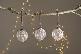 Bayana Woven Baubles - Natural & Clear - (Set of 3)