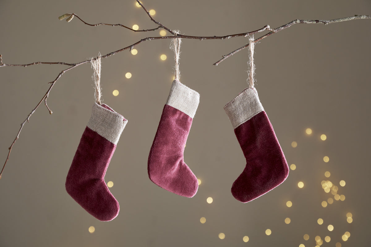 Karru Cotton Velvet Mini Stocking - Red - (Set of 3)
